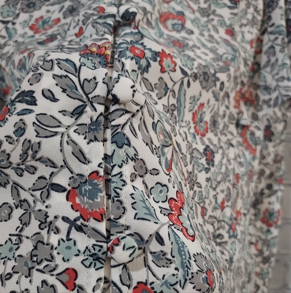 Loft Large Floral Ruffle Sleeve Button Up Top Prairie Cottagecore Office Casual - Picture 6 of 10